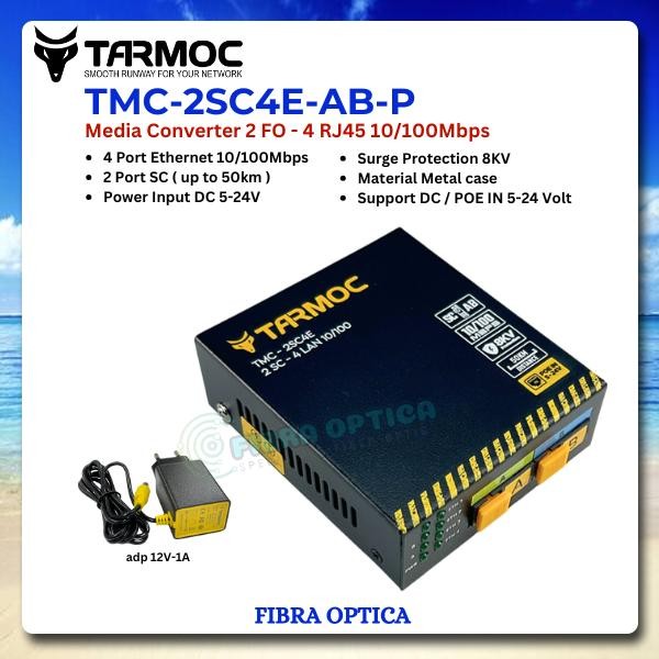 Tarmoc TMC-2SC4E-AB-P Media Converter 2 FO 4 LAN POE IN 5-24V 10/100