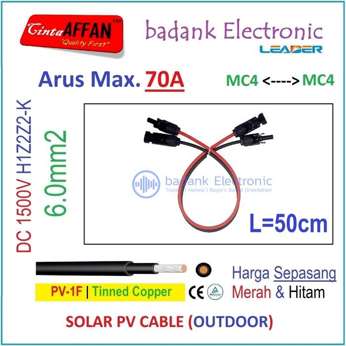 [MC4 --- MC4] แผงโซลาร์เซลล์ส่วนต่อขยายสายเคเบิล PV 6mm2 L=50cm H1Z2Z2-K