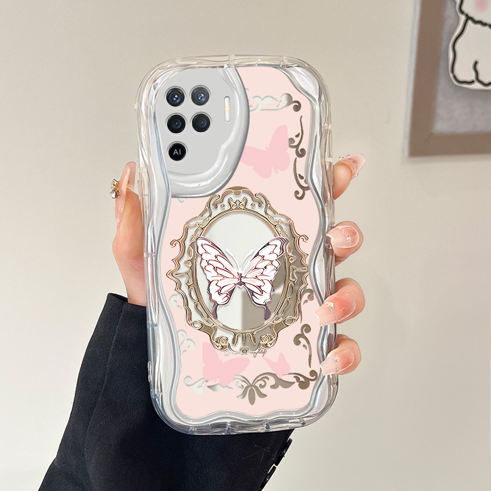 OPPO Reno 5F A94 สําหรับกระจกครีมปลอกนุ่มน่ารัก Softcase การ์ตูน Hp Full Kesing ผีเสื้อ Cassing 5485