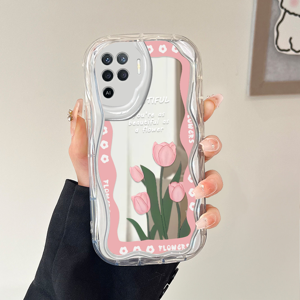 OPPO Reno 5F A94 สําหรับกระจกครีมปลอกนุ่มน่ารัก Softcase การ์ตูน Hp Full Kesing ดอกไม้ Cassing 5498 