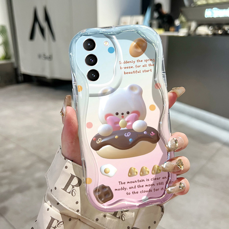 SAMSUNG HPปลอกสําหรับSamsung Galaxy S21 Plus S21 Ultra S21 FE S20 FEกรณีหมีรูปแบบขนมปลอกHPปลอกครีมคอ