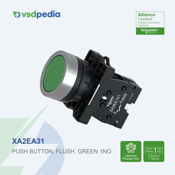 HIJAU Schneider Electric Harmony XA2 PushButton Flush 22mm 1NO สีเขียว XA2EA31