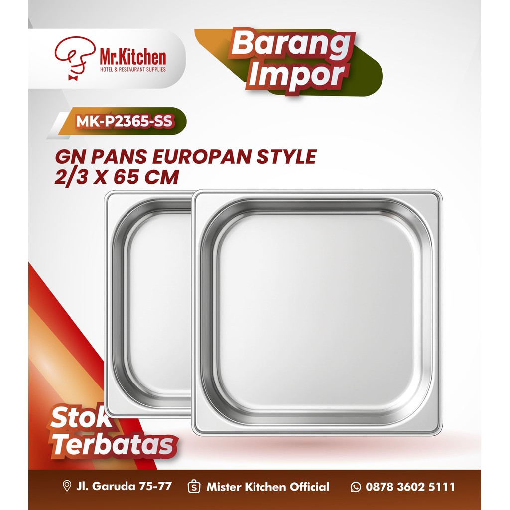 GN PANS EUROPAN STYLE 2/3 X 65 CM - H - FGN