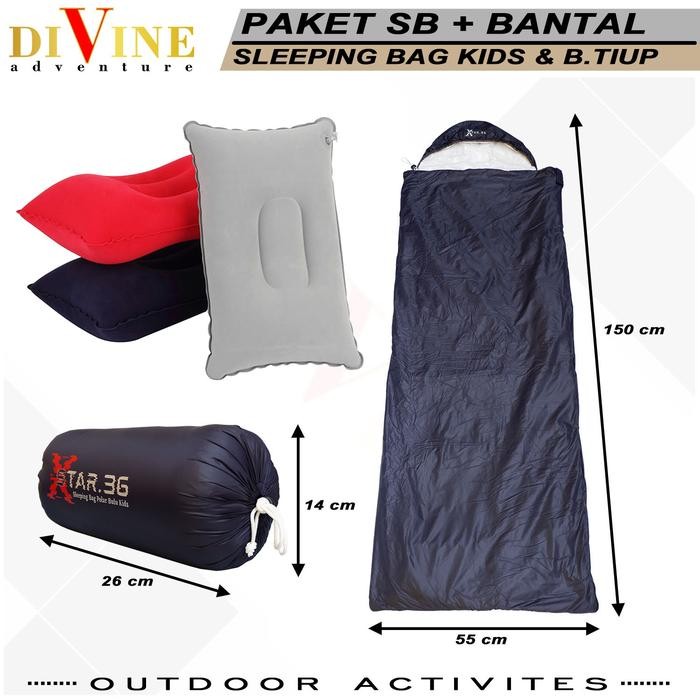 Xstar 3 Kids Sleeping Bag Package.G และหมอนเป่าลม แพ็คเกจออมทรัพย์ Sb + หมอนเป่าลมสําหรับเด็ก