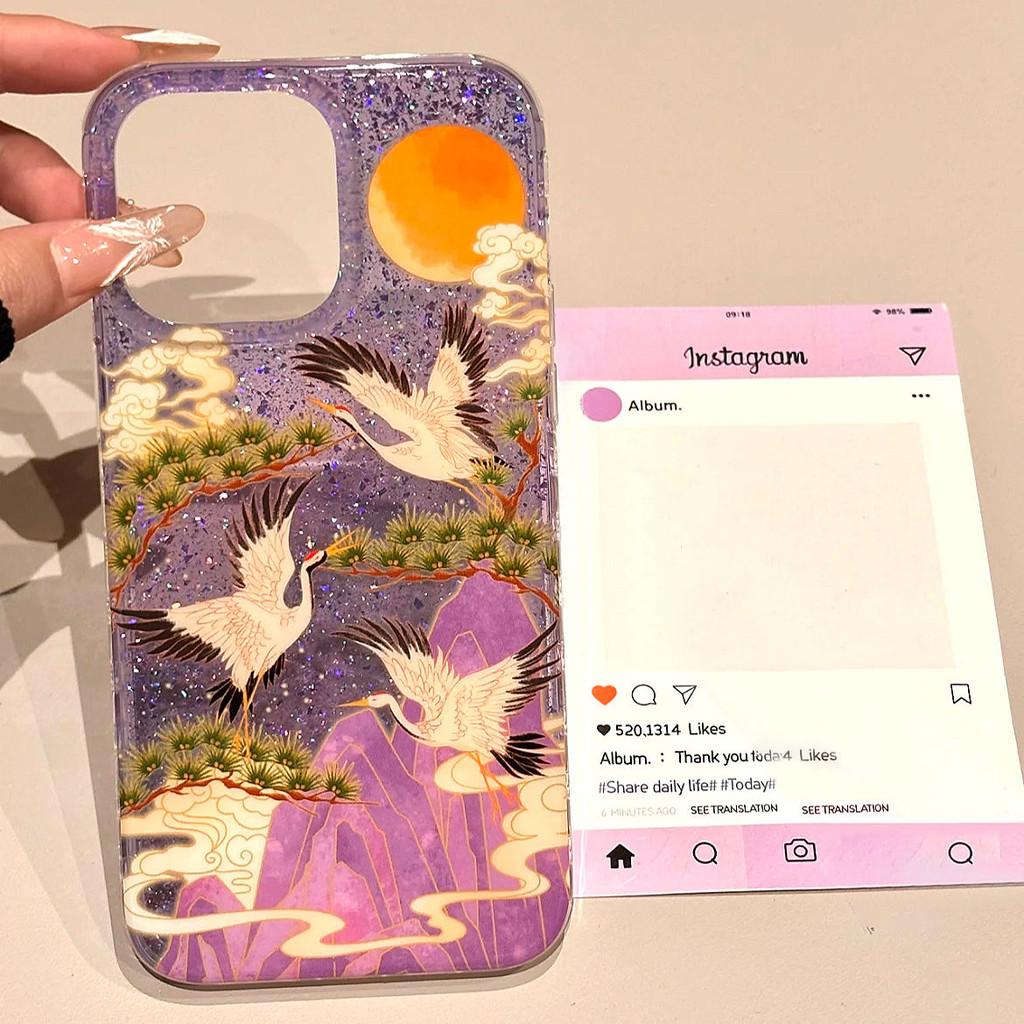 UNGU HPร้อนสีม่วงSoft Cloud CraneสําหรับOppo A5I Pro A3X A5 A3 Pro 5G A60 Reno 14 14 Pro 13 13F 12F 