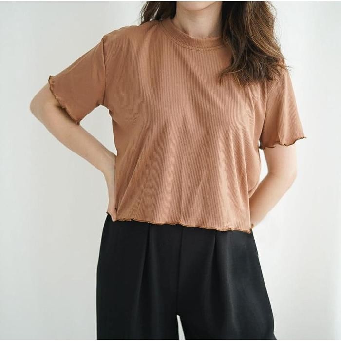 (Allthebest) Kyla Fashion - Glam Curly Lettuce APIL KNIT Crop Top