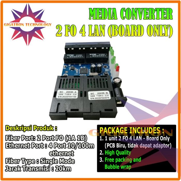 Media Converter 2 Port FO 4 Port LAN 10/100 บอร์ดเท่านั้น / 2 FO 4 LAN