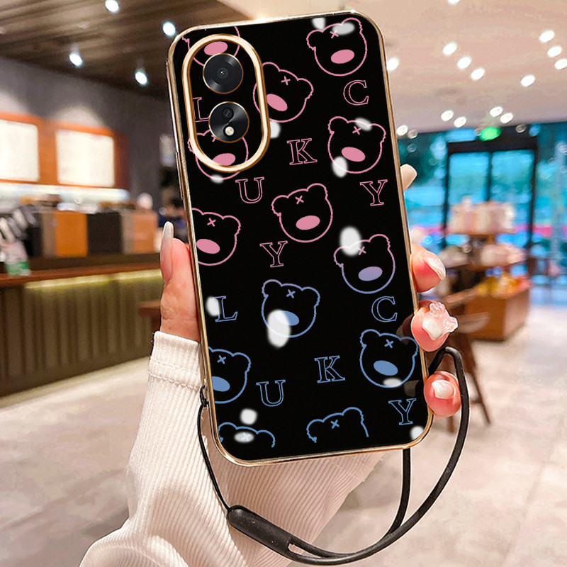 HP เคสโทรศัพท์สําหรับ OPPO A18 A38 A2x กรณี Emoji โทรศัพท์กระเป๋า Cesing ซิลิโคน Softcase พร้อมสายคล