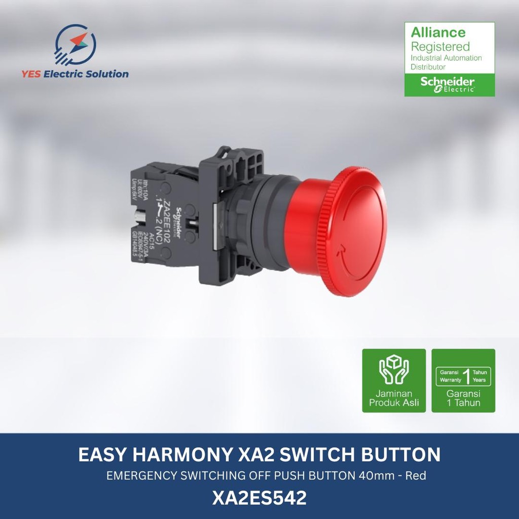 MERAH Schneider Electric XA2 สวิตช์ฉุกเฉิน 40mm 1NC สีแดง - XA2ES542