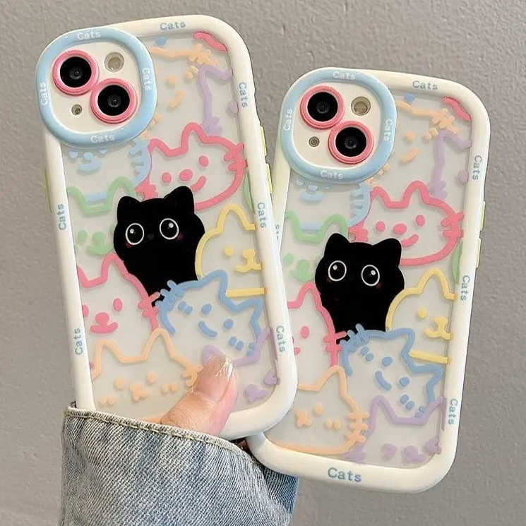 Anti Yellow Cat Art Strap Case Samsung A55 A16 5G S25 Plus A26 A36 A15 A06 A56 S25 Ultra A12 A25 A34