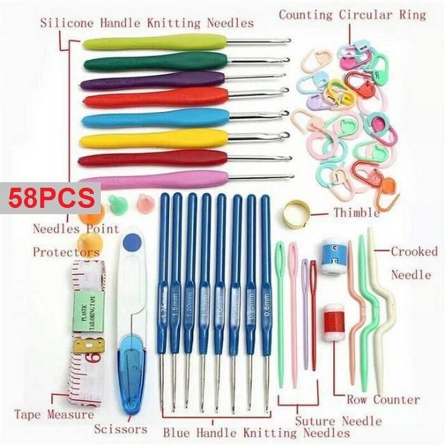 KNITTING NEEDLES SET 58PCS 100PCS KNITTING ชุดเครื่องมือ HAKPEN ชุดกล่องกระเป๋า