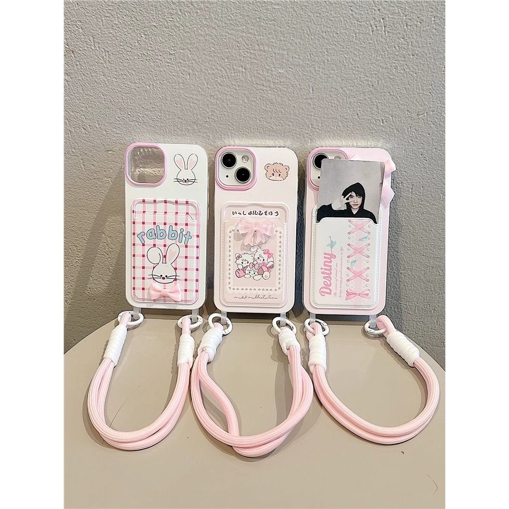MERAH Pink Rabbit Strap Card Holder Case Vivo Y19s Pro V40 Lite 4G Y19S Y28 Y29 5G Y03 Y03T Y27 Y18 