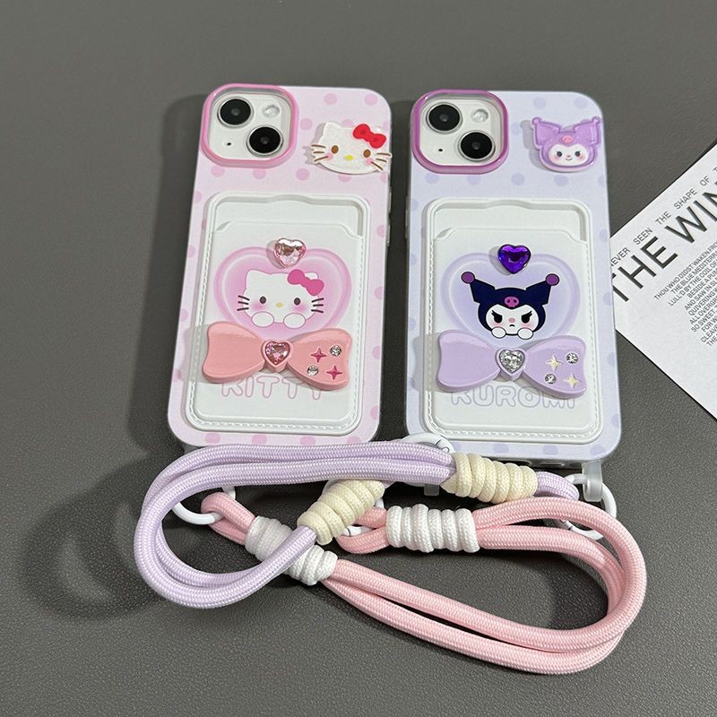 MERAH Kitty Card Holder Kuromi Strap Casing Samsung A37 A57 5G A17 5G A07 A16 A06 5G Galaxy A56 A36 