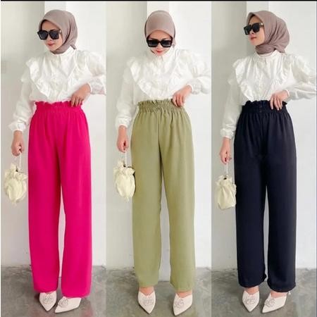 กางเกงชั้นใน Dobby Pants Button Crepe Pants Comfy Pants Kally Button Pant