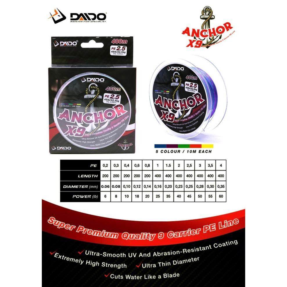 Daido Anchor X9 สายหลายสี Pe 0.2 ถึง Pe 4.0