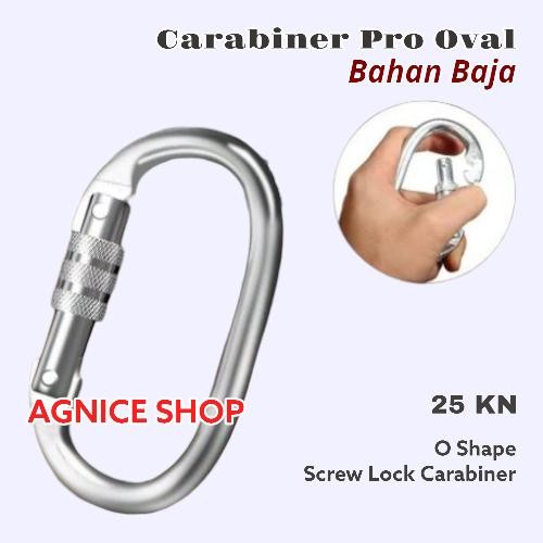 Carabiner Pro Oval Screw เหล็กชุบสังกะสี EN362 25KN สายรัดนิรภัย