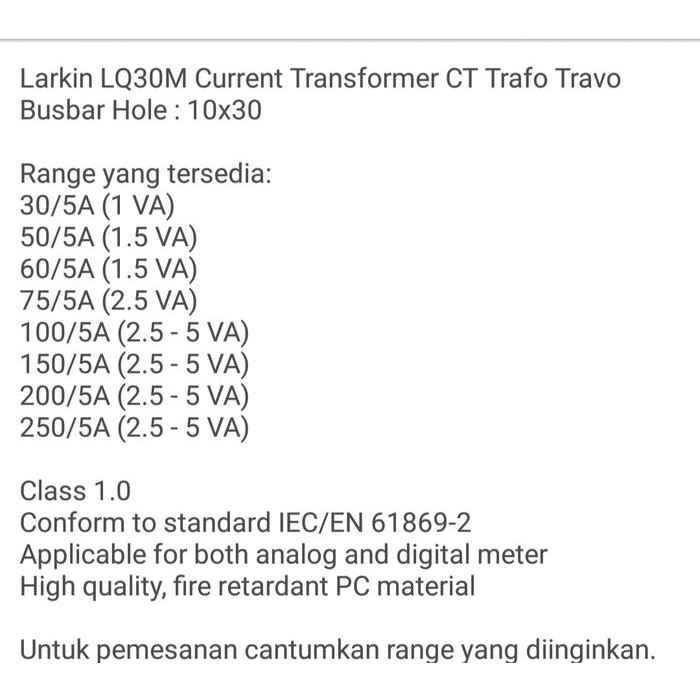 Ct หม้อแปลงปัจจุบัน Larkin 30A ถึง 250A -5 กล่องแผงไฟฟ้า