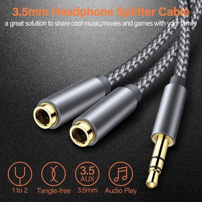 (Allthebest) Premium Nylon Aux Audio Splitter Jack 3.5mm Share Music Headset