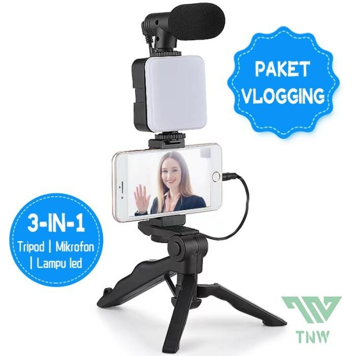 [ผู้เชี่ยวชาญ] TNW Vlogging Kit Combo Youtuber ขาตั้งกล้อง + ไมโครโฟน + แพ็คเกจไฟ LED