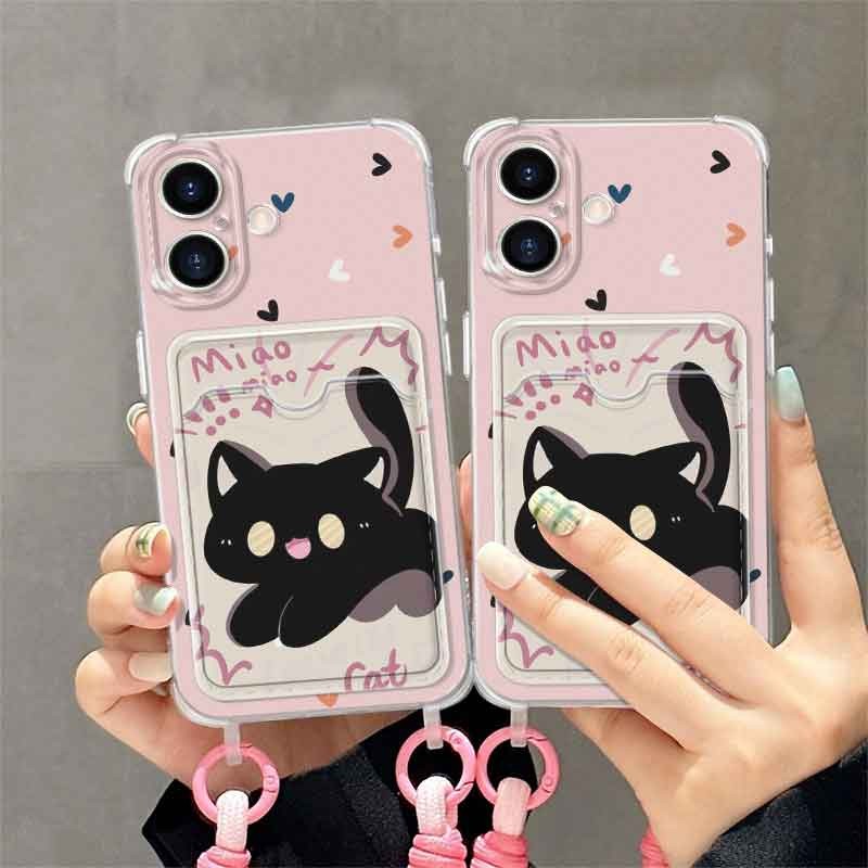 Anti-Fungus Card Holder Aesthetic Cat Case Samsung A17 A07 A55 5G A06 S25 A16 A36 A35 A26 S25 Ultra 