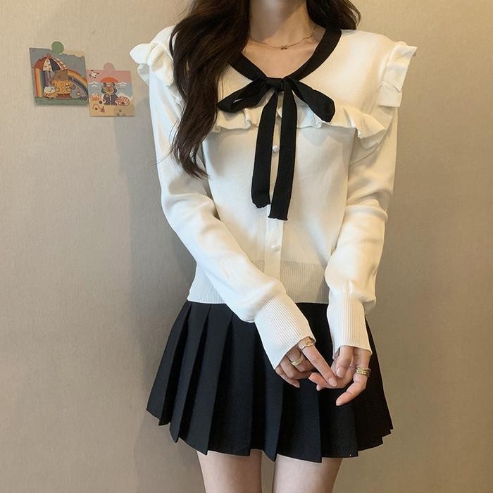 (Allthebest) AJW [RBB] เสื้อนัวเนียผู้หญิงพร้อมสายถักพรีเมี่ยมเสื้อถักผู้หญิงคอปกนัวเนีย