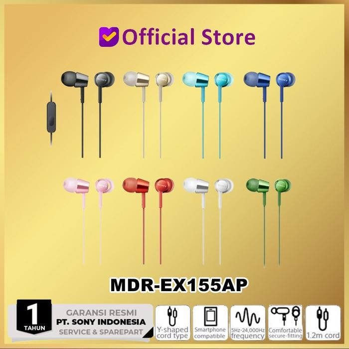 หูฟัง Sony MDR-EX155AP พร้อมไมโครโฟน รับประกันต้นฉบับอย่างเป็นทางการ ชุดหูฟัง