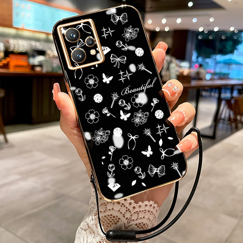 ปลอกHpสําหรับRealme 9 4G 9 5G 9i 4G 9i 5G 9 Pro Plus V25 5G Q5 5G Narzo 50 Pro 5Gกรณีดอกไม้ชุบCesing