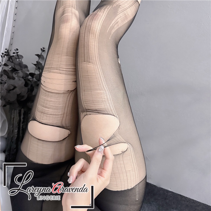 Lareyna Araven Stocking เอว Pantyhose Fine ตาข่ายแฟชั่น Ripped บทคัดย่อ AL029 -รับประกันMutu