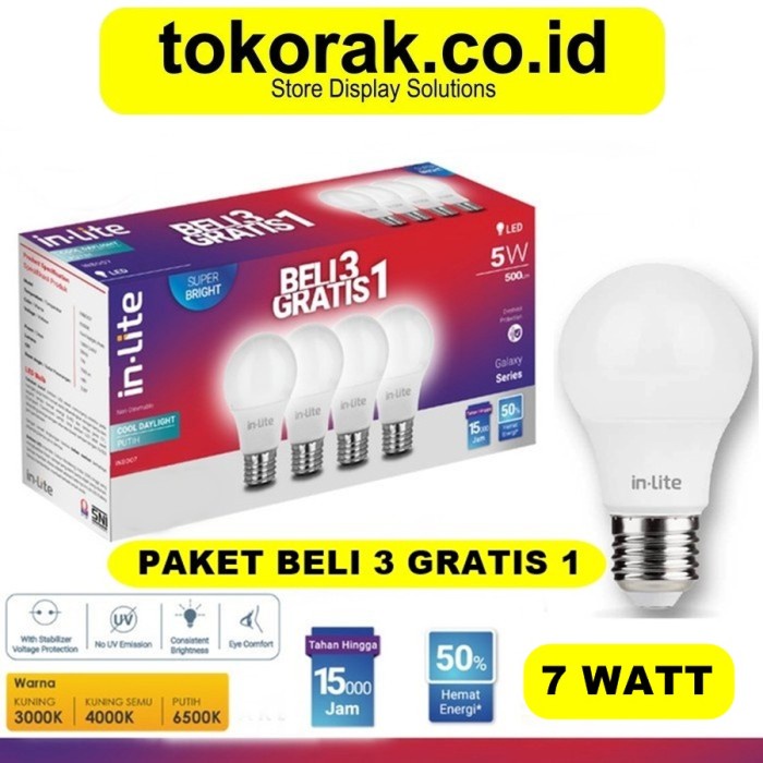 INLITE 5 7 9 11 WATT WARM WHITE YELLOW BULB CONTAINS 4 IN LITE หลอดไฟ