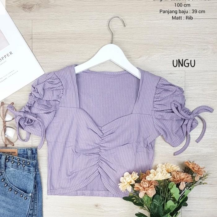 HIJAU (ผู้เชี่ยวชาญ) Sanfhasion~Sofia Womens Crop V คอซี่โครง Top SEO สีเขียวสีเหลือง