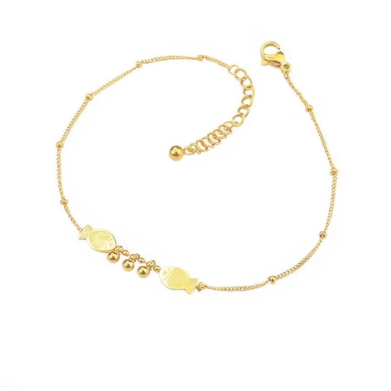 GK87 กําไลข้อเท้าไทเทเนียมผู้หญิงปลาก้อยชุบ 18K