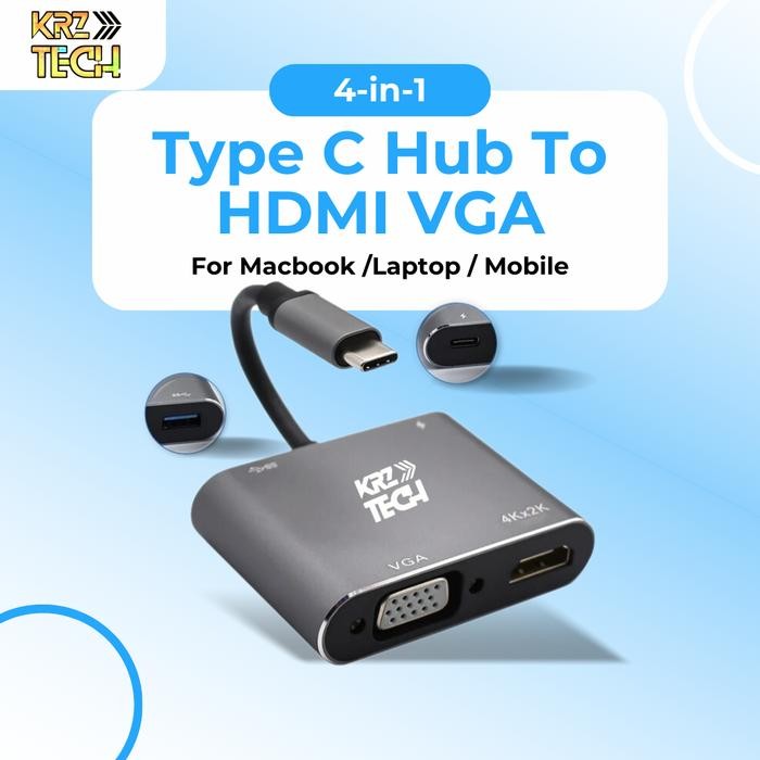 Exh - 4 In 1 Type C Hub To Hdmi Vga Usb 3.0 Pd 87W สําหรับ Ipad /Macbook /Mobile