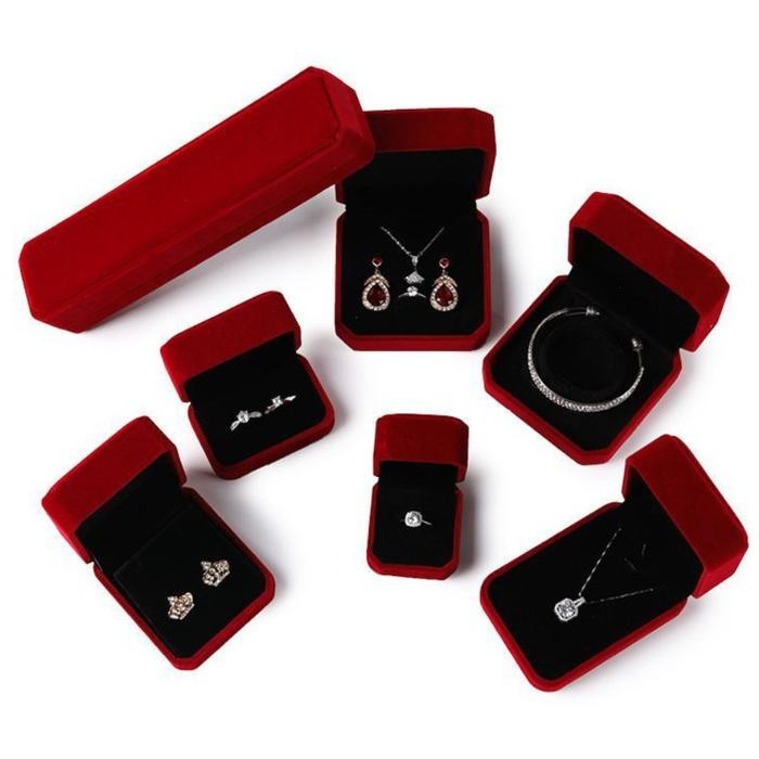 Ema.gemang Maroon Velvet กล่องเครื่องประดับสร้อยคอต่างหูกล่องแหวนสร้อยข้อมือ