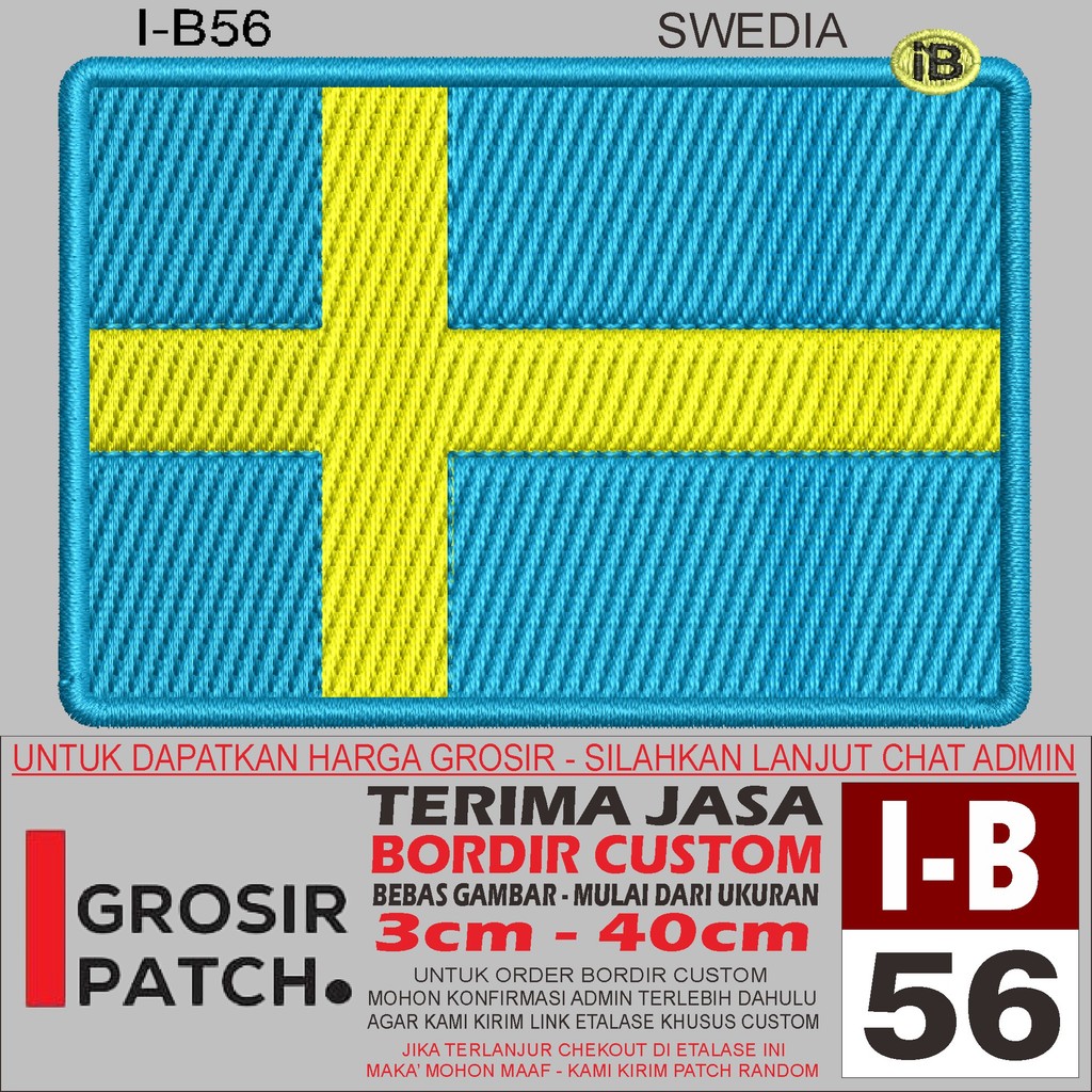 FL-156 PATCH EMBROIDERY โลโก้ I-B56 SWEDEN FLAG