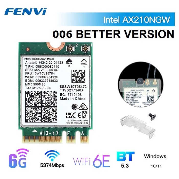 Wifi 6 6E การ์ดไร้สาย Intel AX210 802.11AX AC BT 5.2 NGFF M.2 AX200