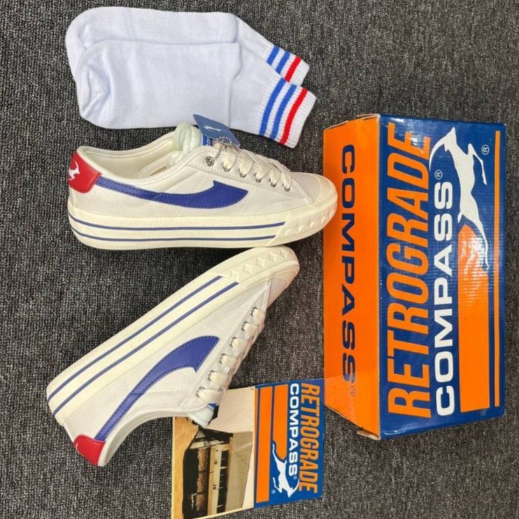 [ORIGINAL 100%] COMPASS RETROGRADE LOW BLACKWHITE SHOES/CREAM/WHITEBLUE/DOUBLEBLACK 35-45