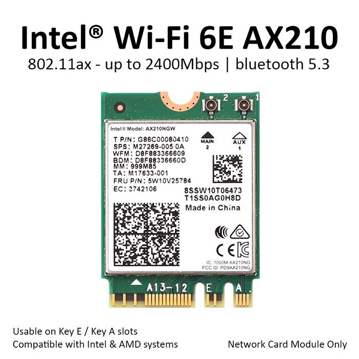 Intel WiFi 6E AX210 การ์ดไร้สายบลูทูธ 5 AX M.2 NGFF AX210NGW