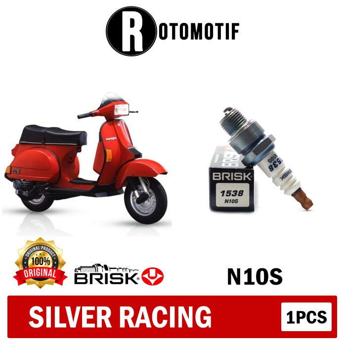 หัวเทียนเกลียวสั้น Vespa 2 จังหวะ Brisk Silver Racing N10S