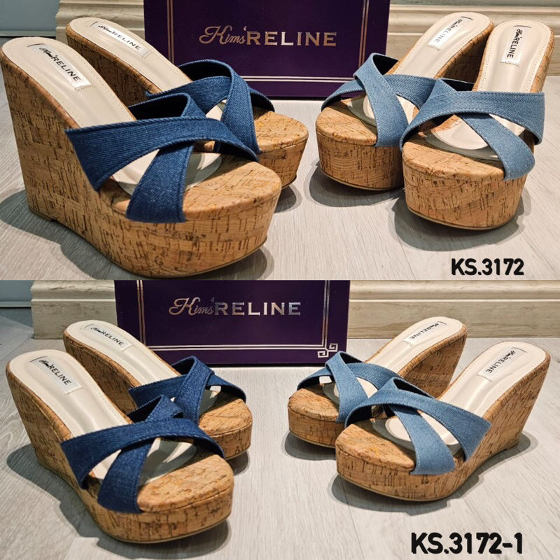 Ks 3172-1 Wedges Denim วัสดุ 7 ซม.ผสมลายไม้/ล่าสุด 7 ซม.Wedges