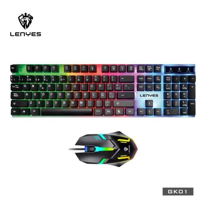 Jasmin.store1 LENYES GK01 คีย์บอร์ดและเมาส์ PC Gaming Cool RGB Light 1200 DPI Sustained Keycaps