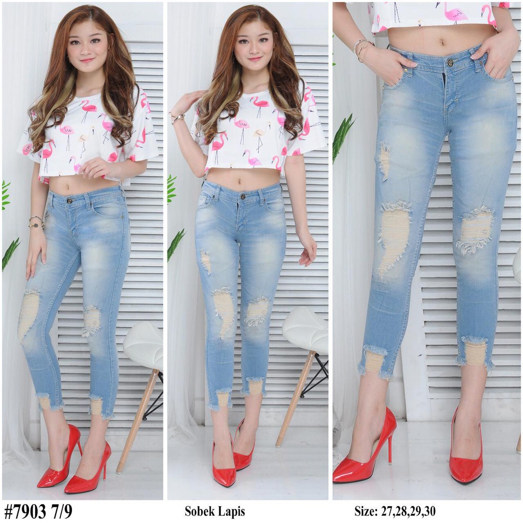 HOT DEALS กางเกงยีนส์ผู้หญิง 7/9 / กางเกงยีนส์ผู้หญิง Ripped 7per9 Size 27-34 79003
