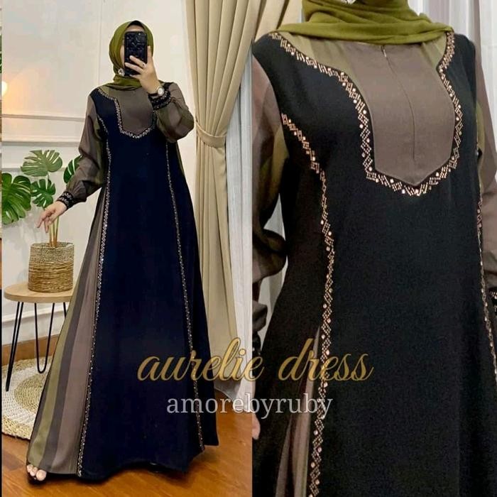 Zahra- Gamis Aswan Aurelie Dress Women Amore By Ruby Fashion Muslimah Stripe