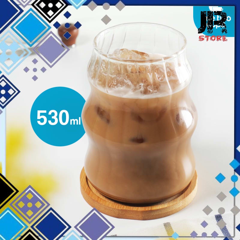 2 ถ้วย Aesthetic Coffee Tea Wave Stripe Shape Glass 530ml Gk23 โปร่งใส