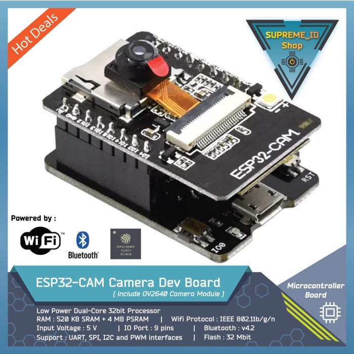 ESP32-CAM + กล้อง OV2640 + ESP-32 บอร์ด Dev Wifi บลูทูธ CH340 TTL