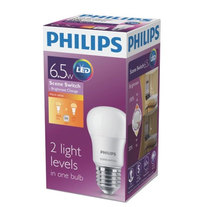 Philips สวิตช์ฉาก LED P45 2S 6.5-60W E27 3000K