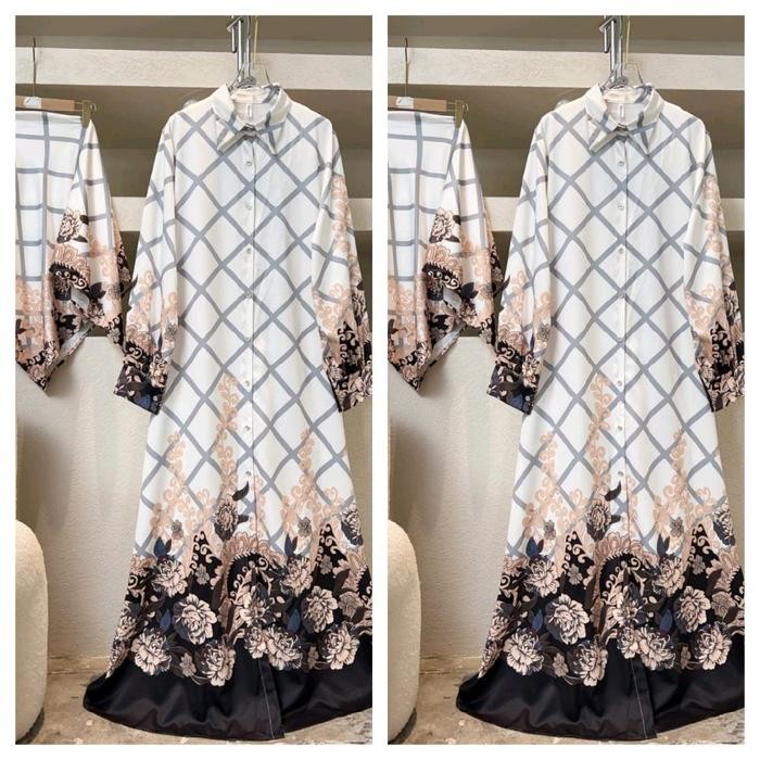 Zahra- Kiira Hijab Dress with Black Floral Motif