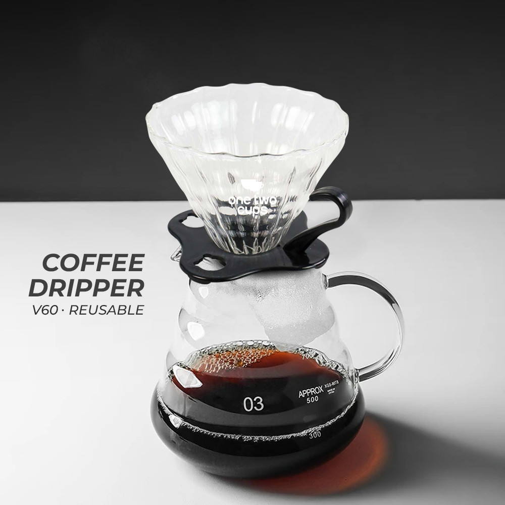 One Two Cups Glass Coffee Filter V60 Reusable Coffee Dripper 1-4 ถ้วย - SD-8106