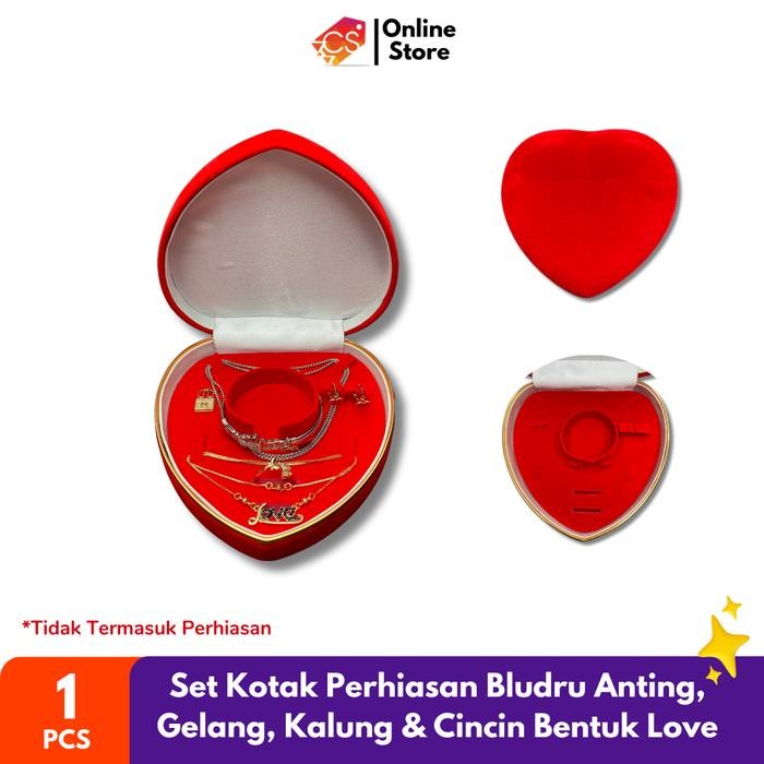 Ema.gemang Velvet Jewelry Box set ต่างหู สร้อยข้อมือ สร้อยคอ และแหวนรูปทรงความรัก