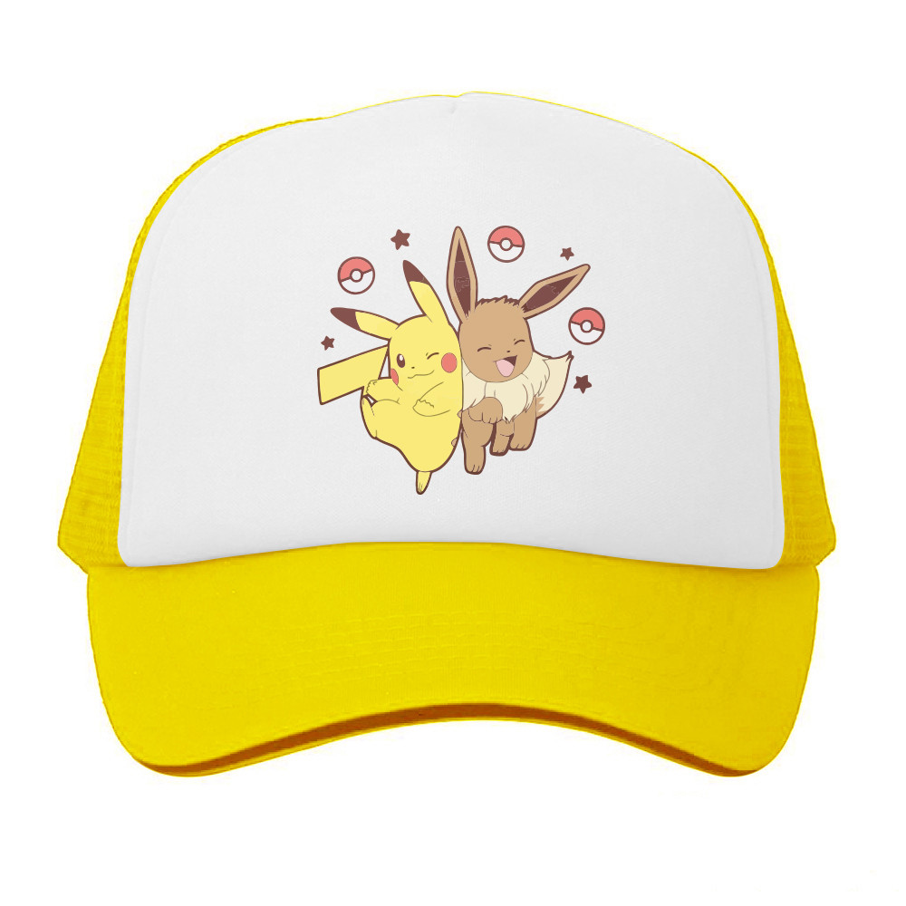 Pokemon Pikachu Vs Eevee หมวก Pokeball UT Trucker น่ารัก