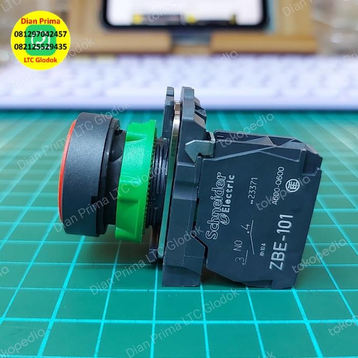 MERAH Schneider Push Button Xb5Aa42 Red Red Red Contact Block 1No Zbe-101 22Mm ใหม่